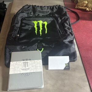 Monster Energy Black Backpack, notebook and post it notes bundle, NWOT